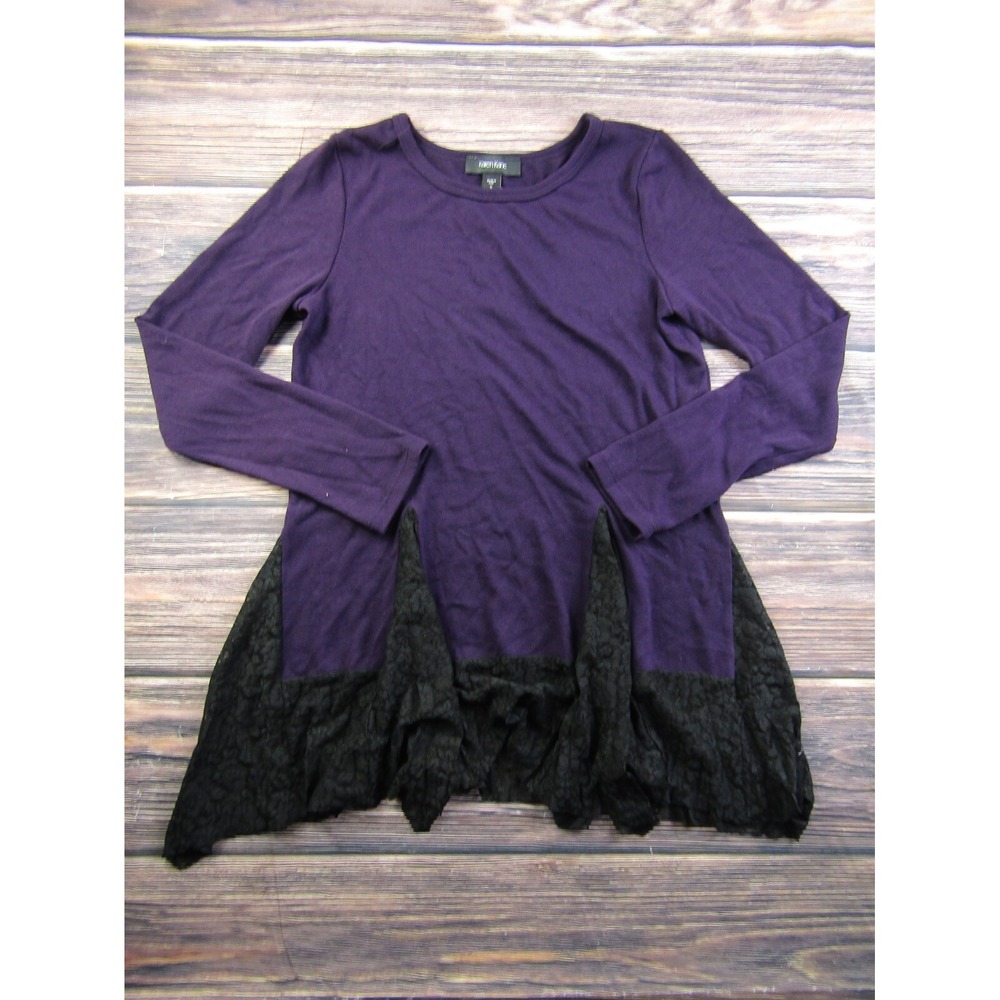 Karen Kane Womens Purple Black Lace Inset Hem‎ Tunic Top Long Sleeve S NEW $99